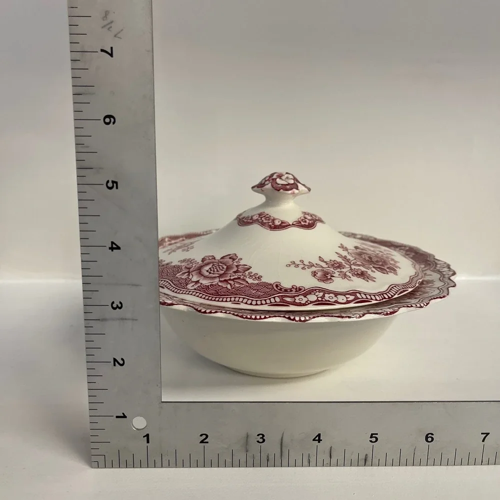 Crown‎ Ducal Bristol Pink Red Transferware Covered Tureen Serving Bowl England